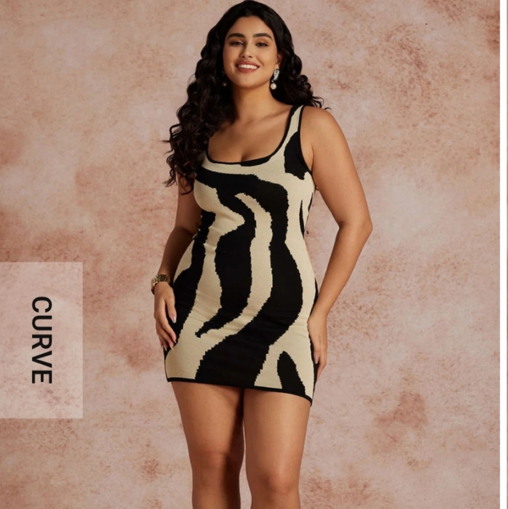 Curve Tank Mini Dress in Black and Cream Zebra Print